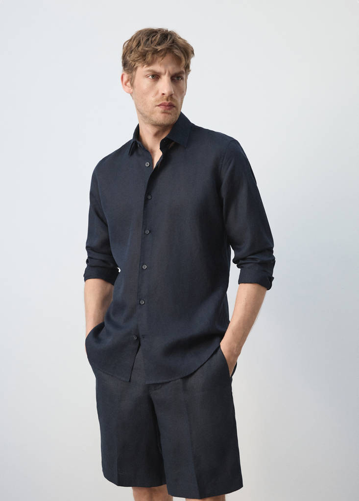 Regular fit lyocell-linen blend shirt — Dark Navy