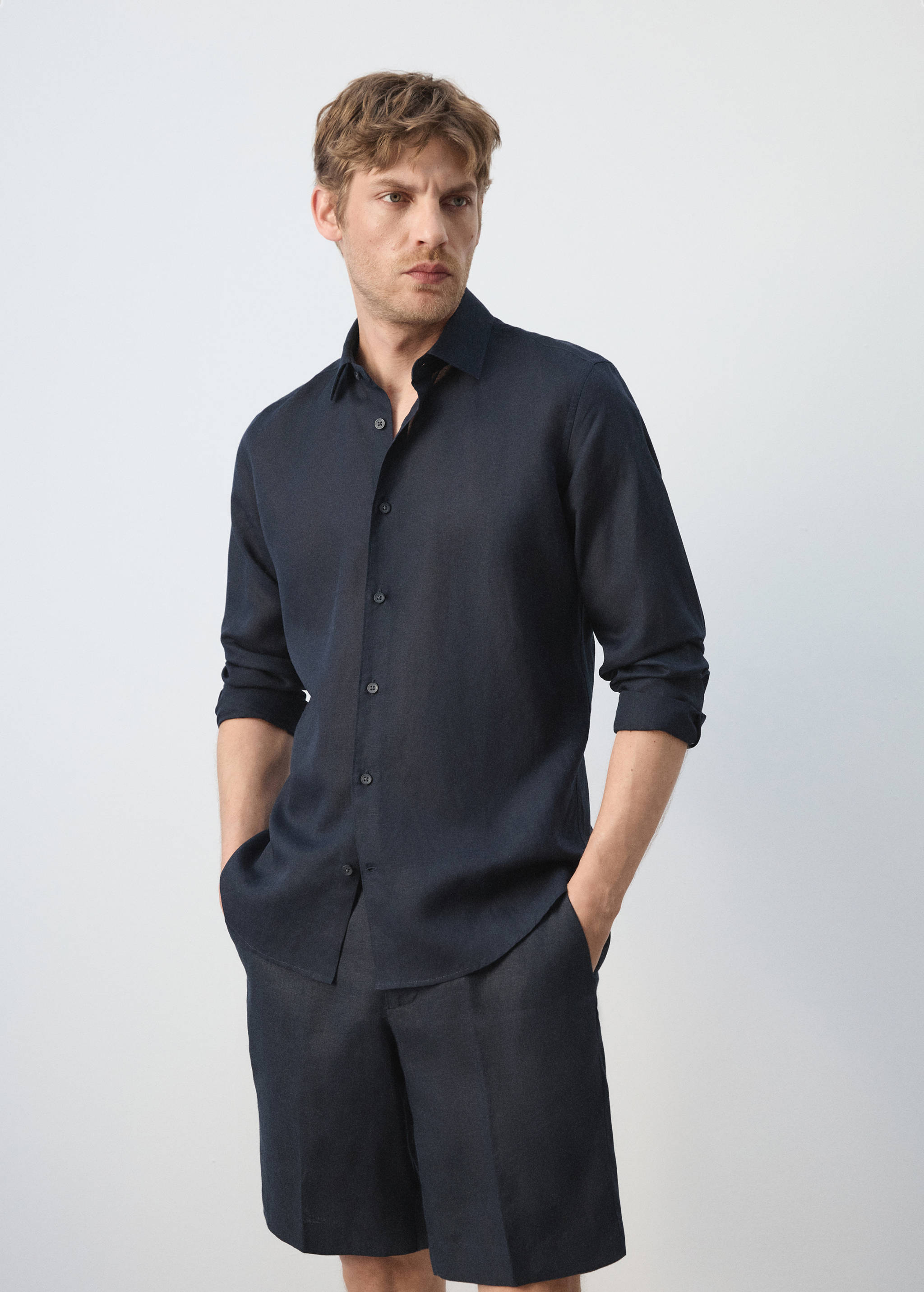 Chemise regular fit lin lyocell - Plan moyen