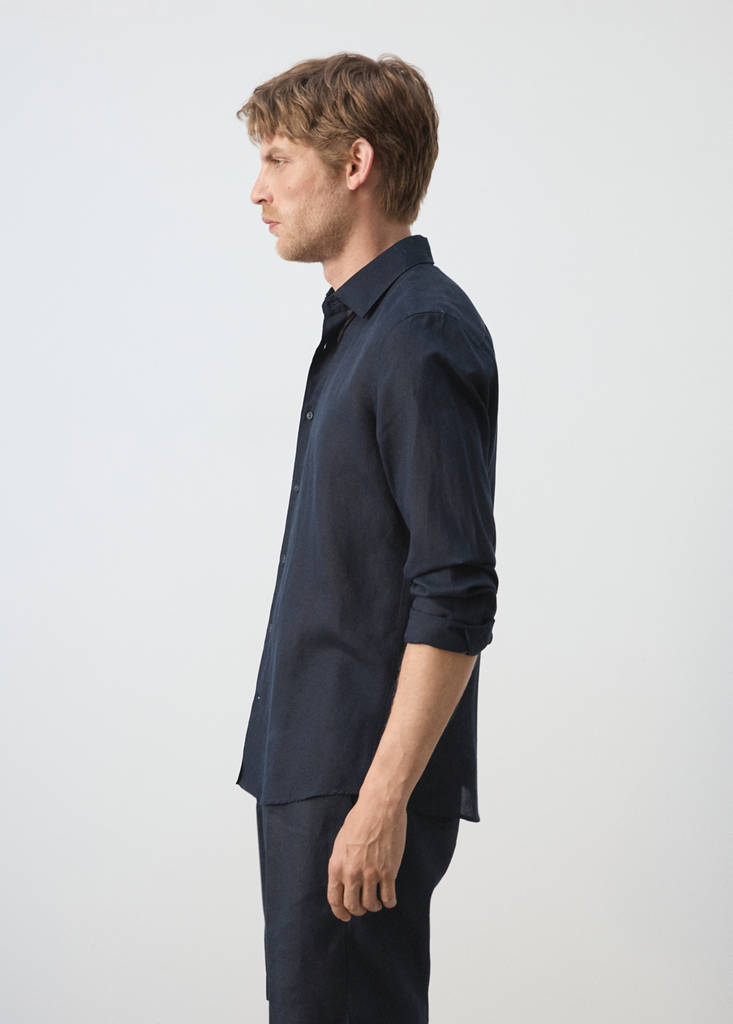 Regular fit lyocell-linen blend shirt — Dark Navy