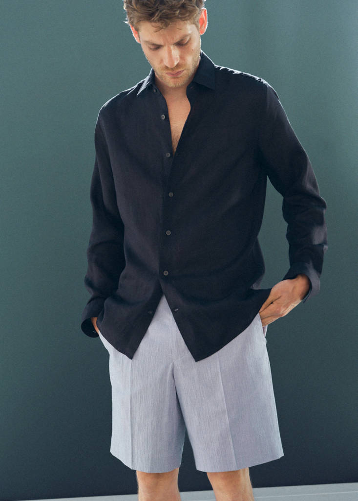 Regular fit lyocell-linen blend shirt — Dark Navy