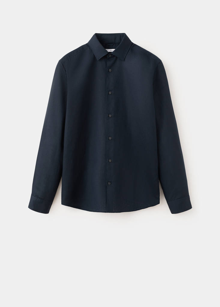 Regular fit lyocell-linen blend shirt — Dark Navy