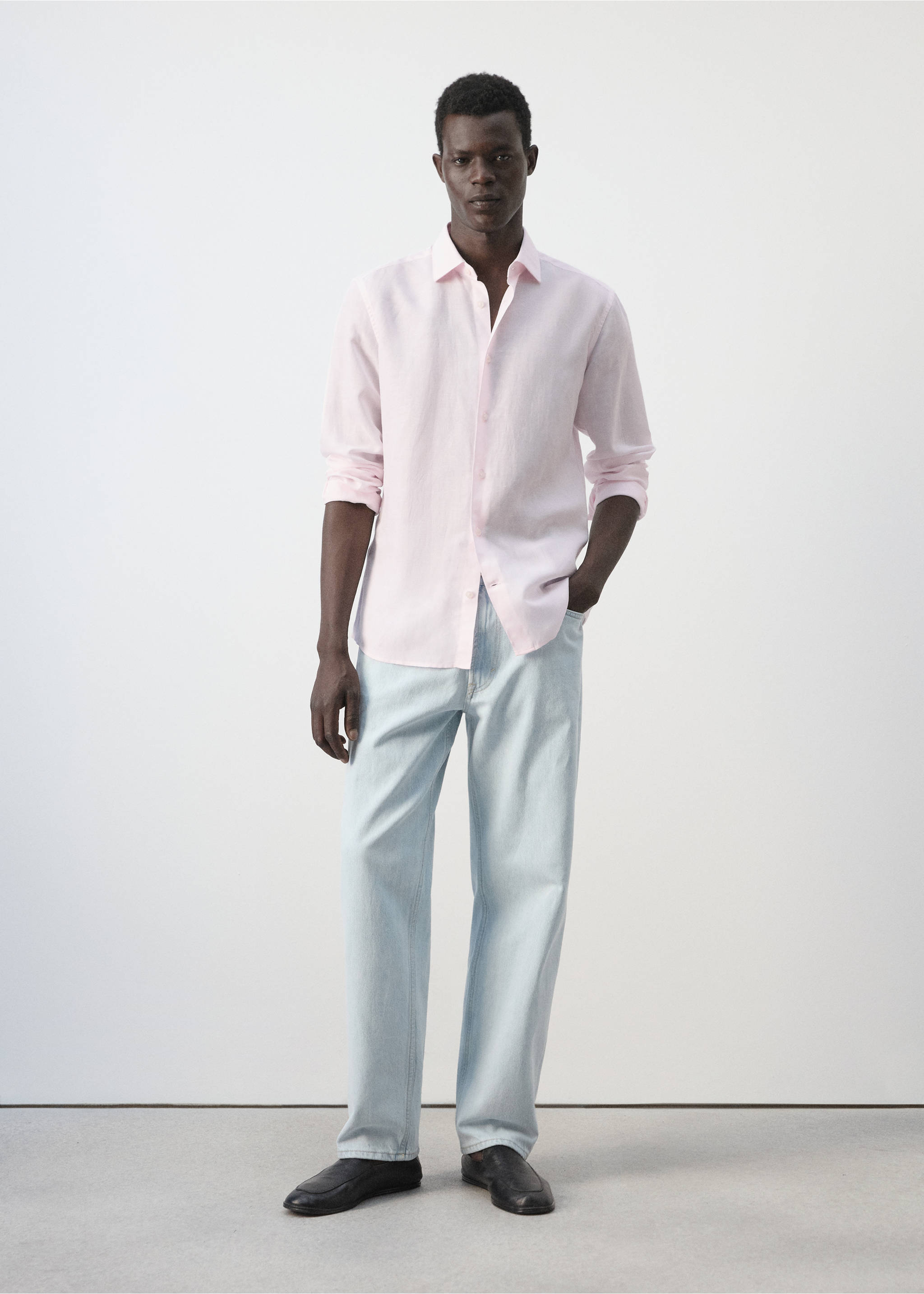 Chemise regular fit lin lyocell - Plan général, Rose pastel. Ref: 37081352-00.