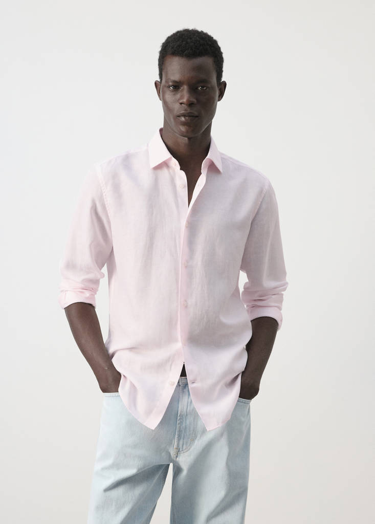 Regular fit lyocell-linen blend shirt — Pastel Pink