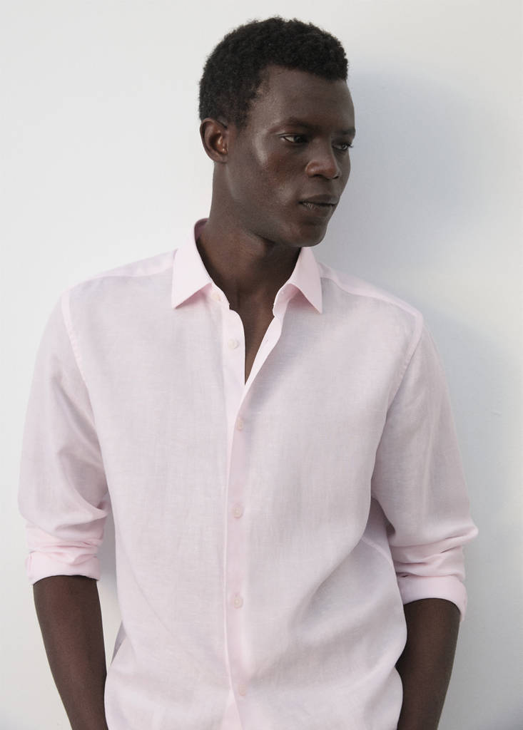 Regular fit lyocell-linen blend shirt — Pastel Pink