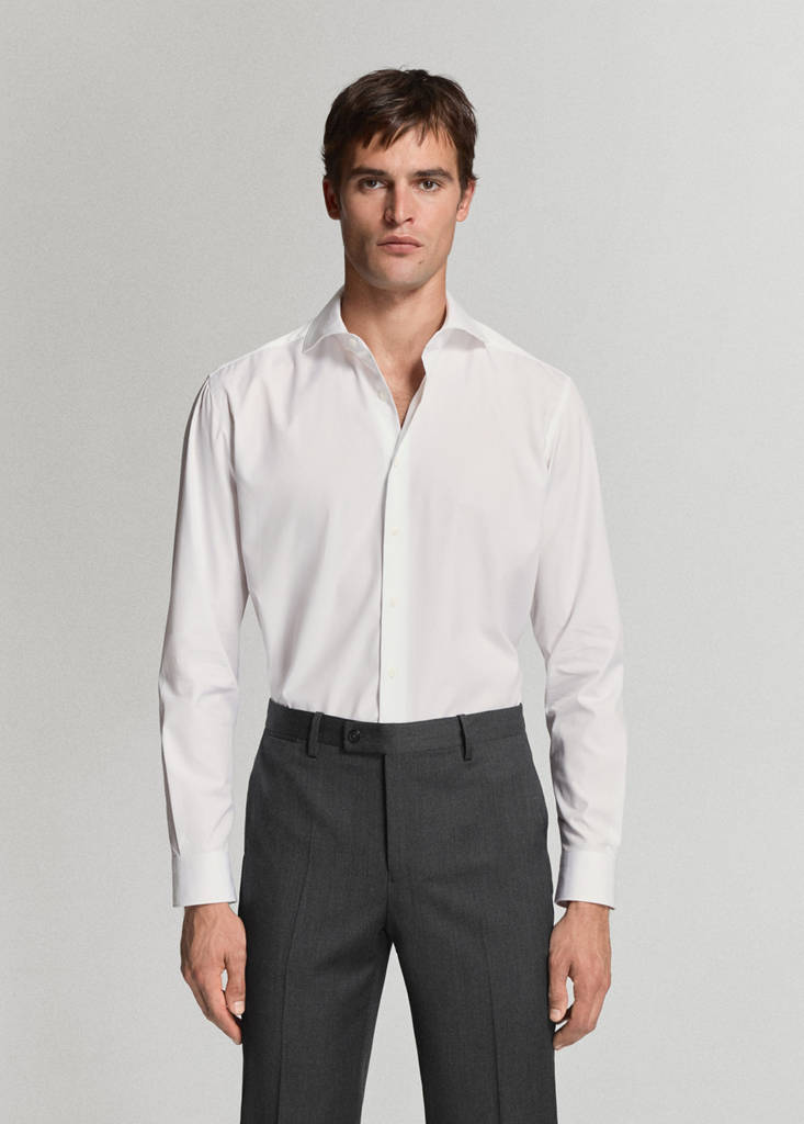 Slim-fit cotton poplin suit shirt — White