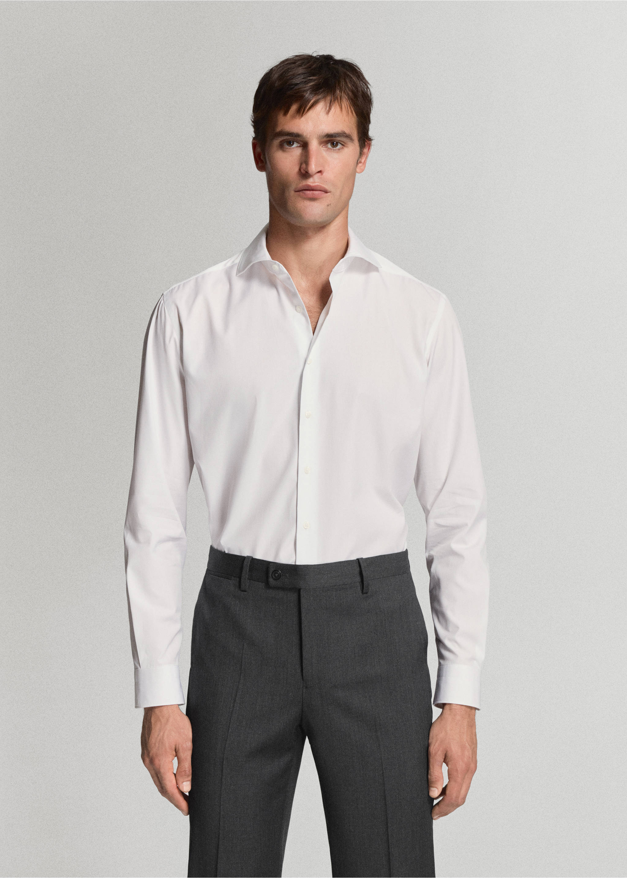 Slim-fit cotton poplin suit shirt - Medium plane, White. Ref: 37081355-00.