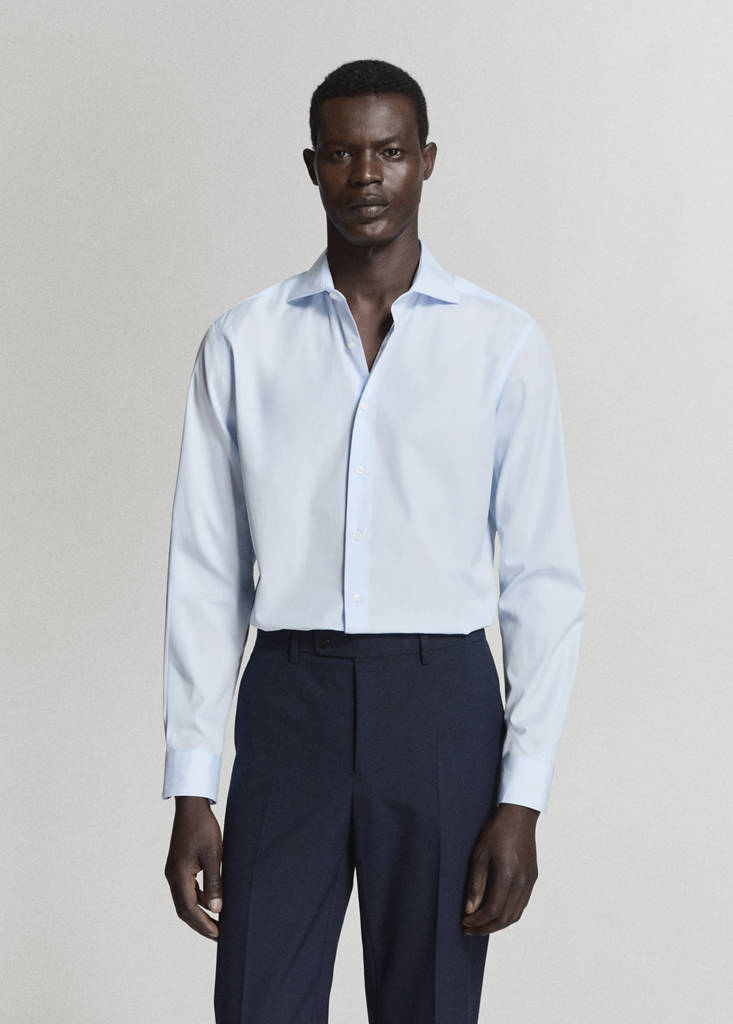 Slim-fit cotton poplin suit shirt — Sky Blue