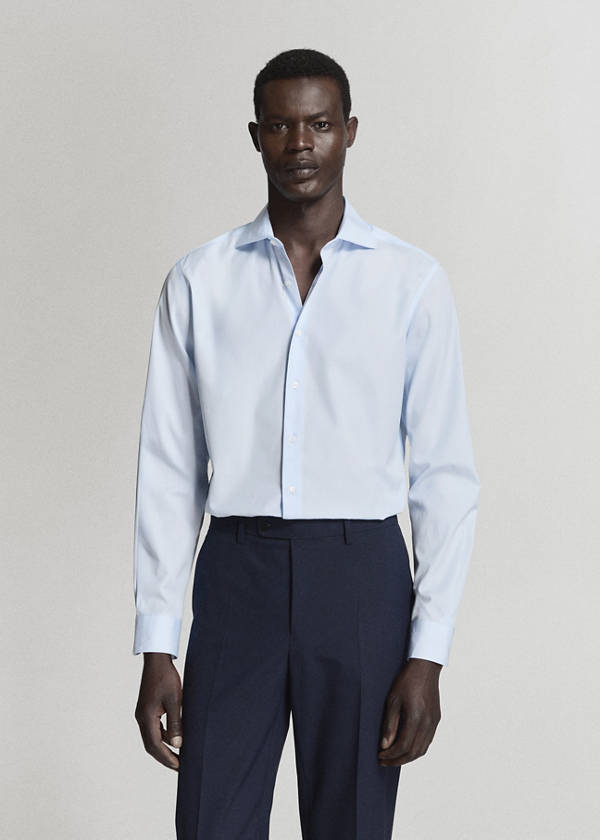 Slim-fit cotton poplin suit shirt — Sky Blue