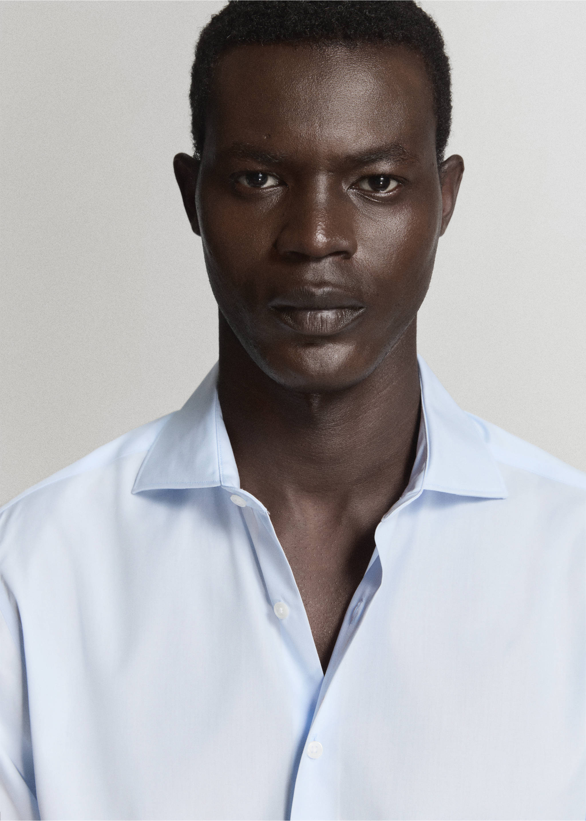 Slim-fit cotton poplin suit shirt - Details of the article 1, Sky Blue. Ref: 37081355-00.