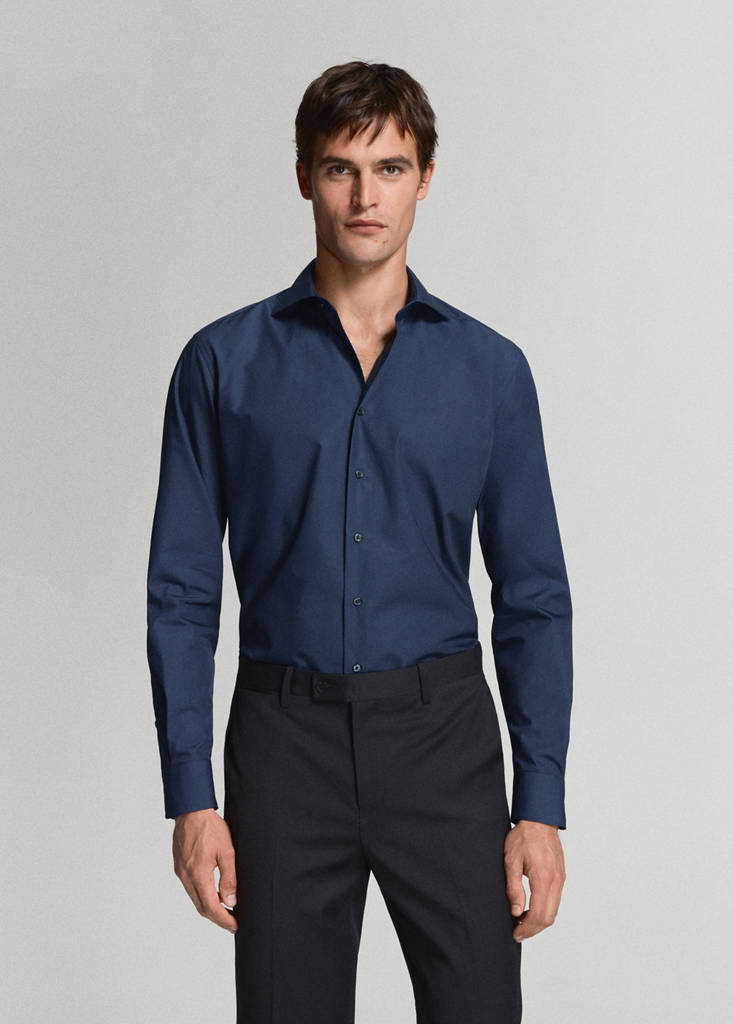 Slim-fit cotton poplin suit shirt — Dark Navy