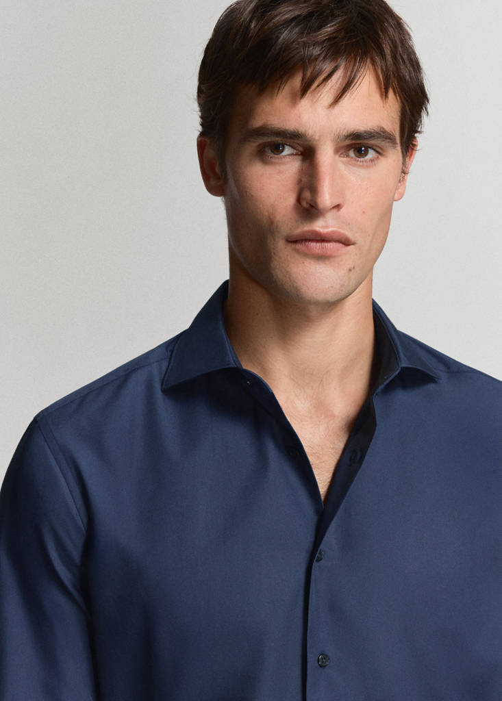 Slim-fit cotton poplin suit shirt — Dark Navy