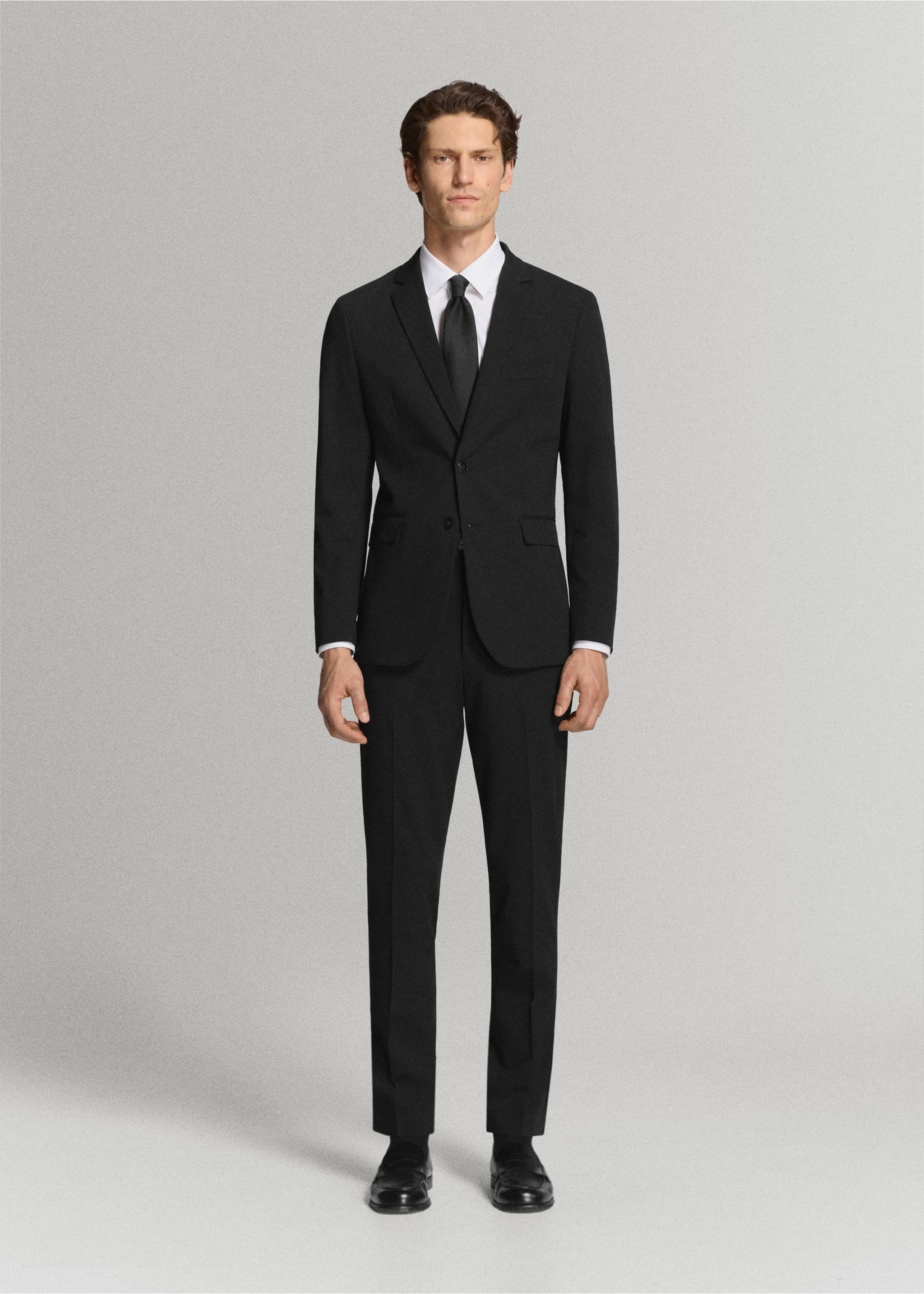 Stretch fabric super slim-fit suit trousers - General plane, Black. Ref: 37081356-00.