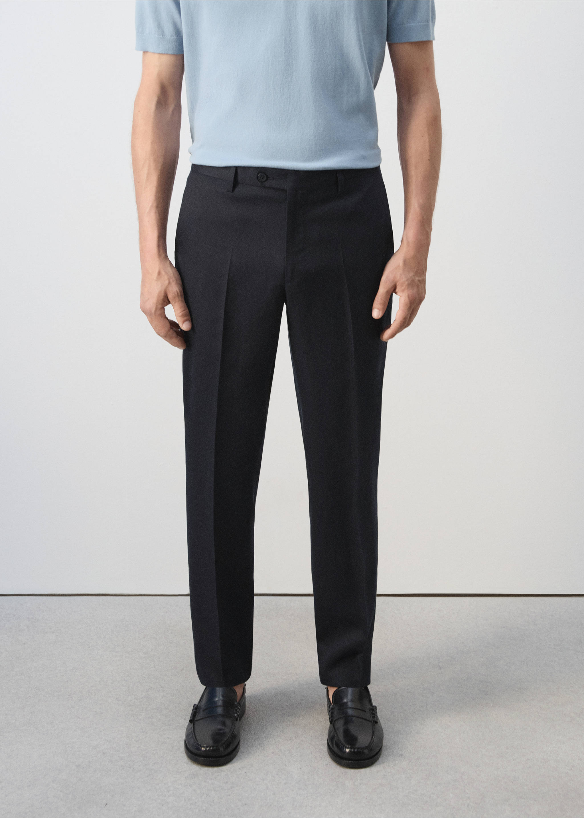 Pantalon de costume Amalfi slim fit - Plan moyen, Bleu marine. Ref: 37081357-01.
