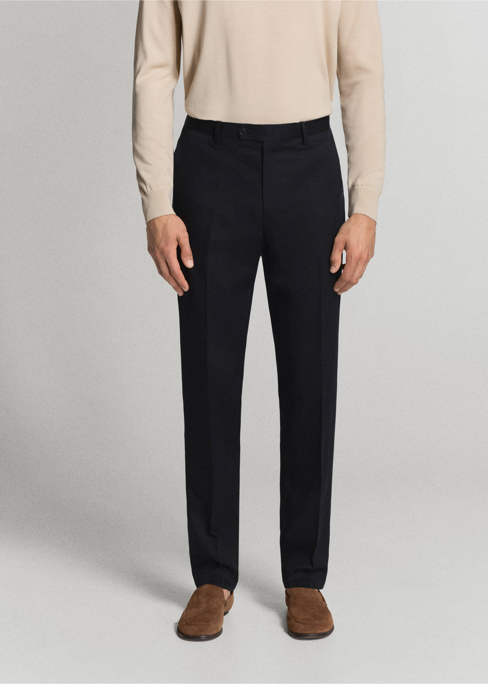 Amalfi slim fit suit trousers - Medium plane, Navy. Ref: 37081357-01.