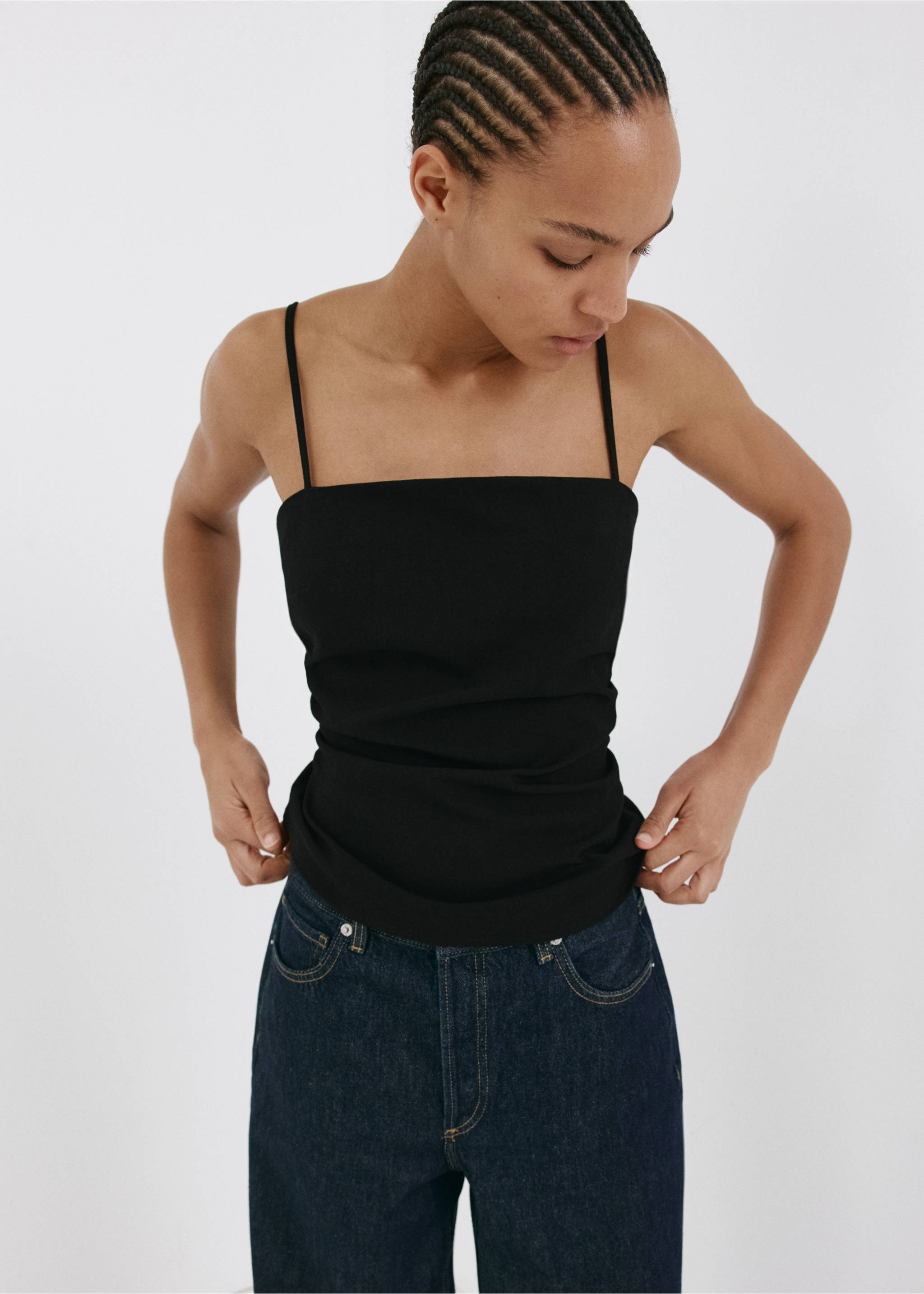 Draped strap top - Details of the article 3, Black. Ref: 37081359-00.