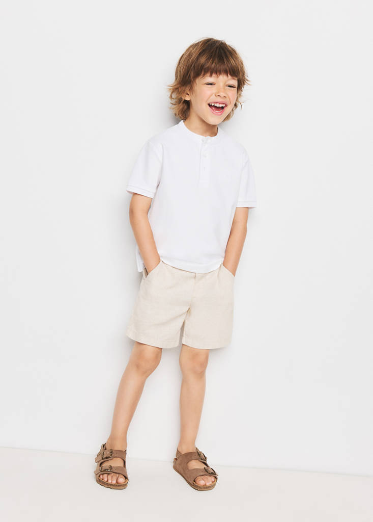 Straight linen Bermuda shorts — Sand