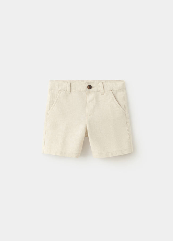 Straight linen Bermuda shorts — Sand