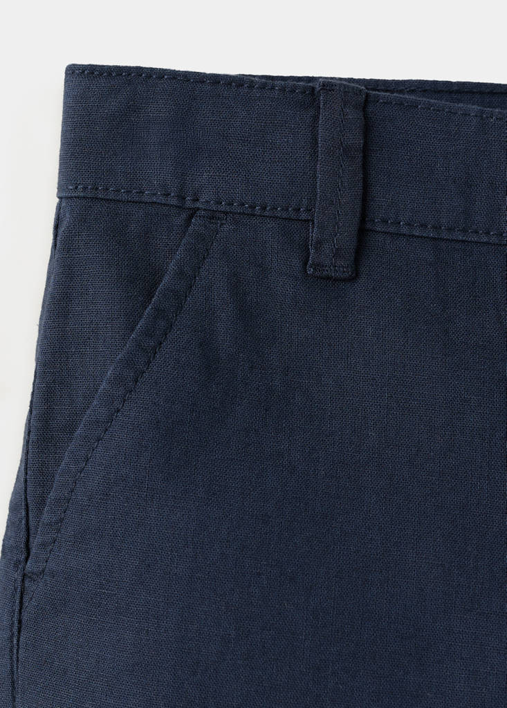 Straight linen Bermuda shorts — Navy