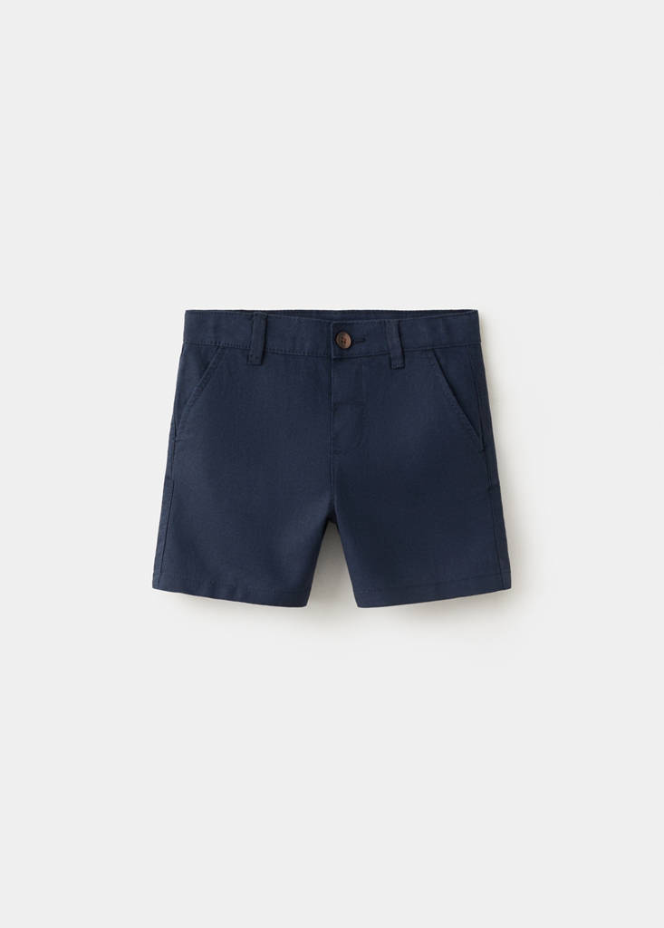 Straight linen Bermuda shorts — Navy