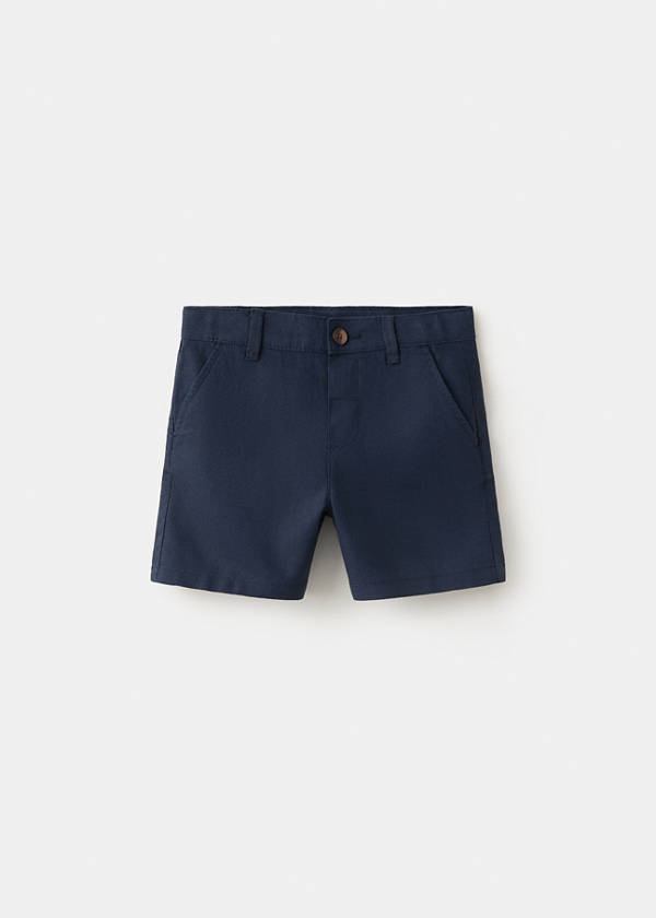 Straight linen Bermuda shorts — Navy