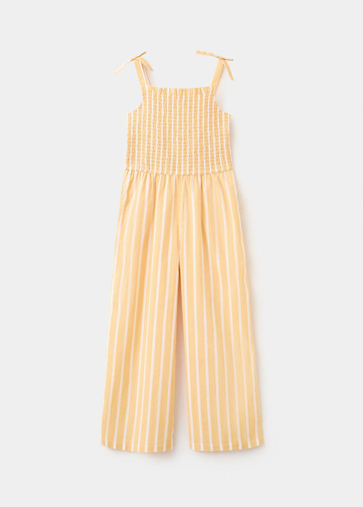 Striped playsuit with ruched detail — Yellow