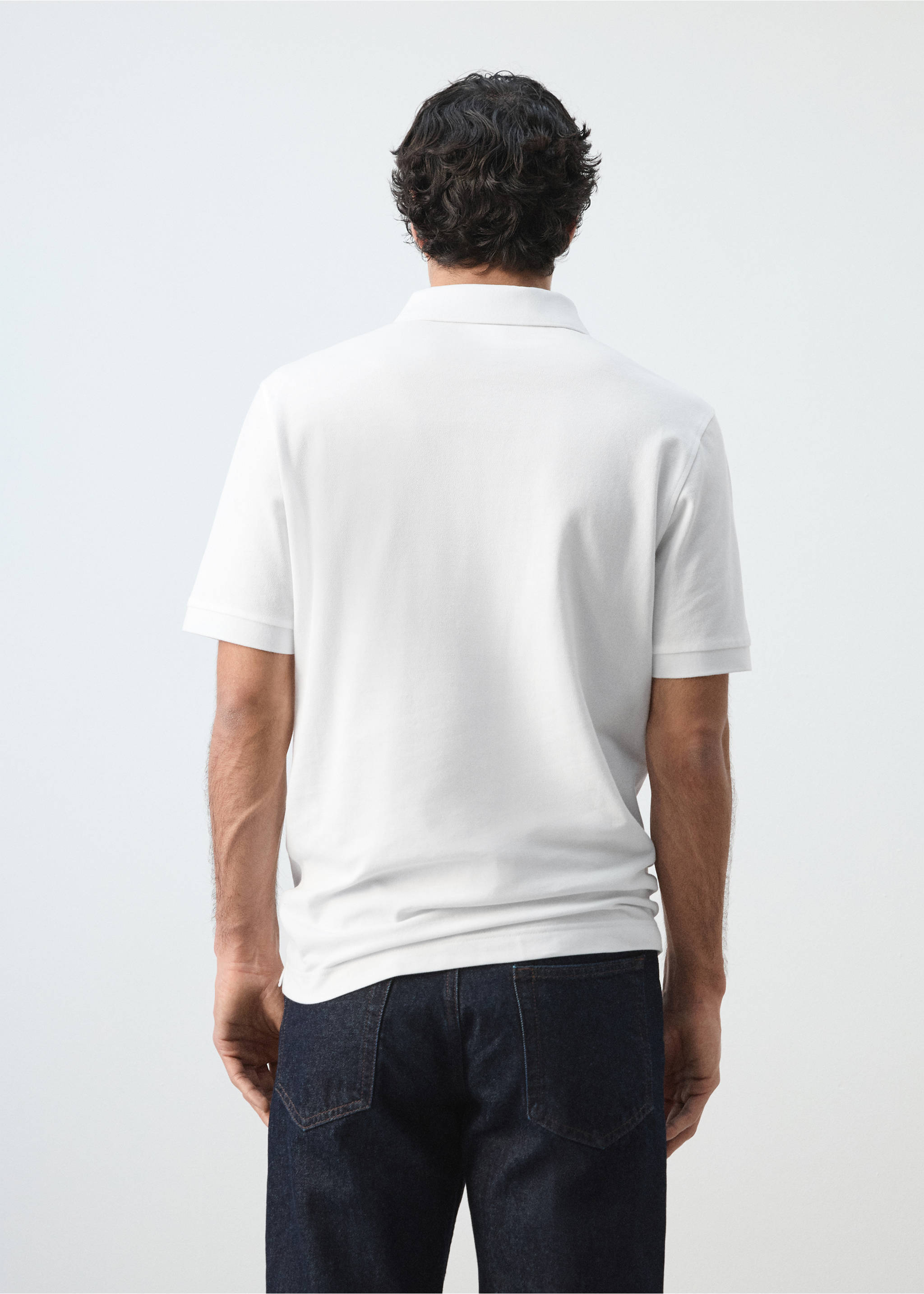 Regular-fit cotton piqué polo shirt - Reverse of the article, White. Ref: 37081368-00.