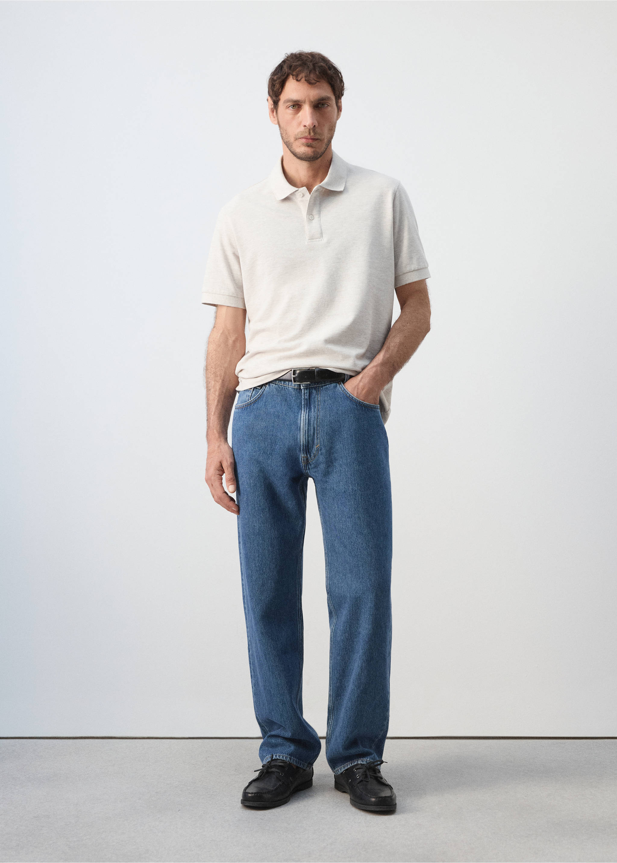 Regular-fit cotton piqué polo shirt - General plane, Beige. Ref: 37081368-00.