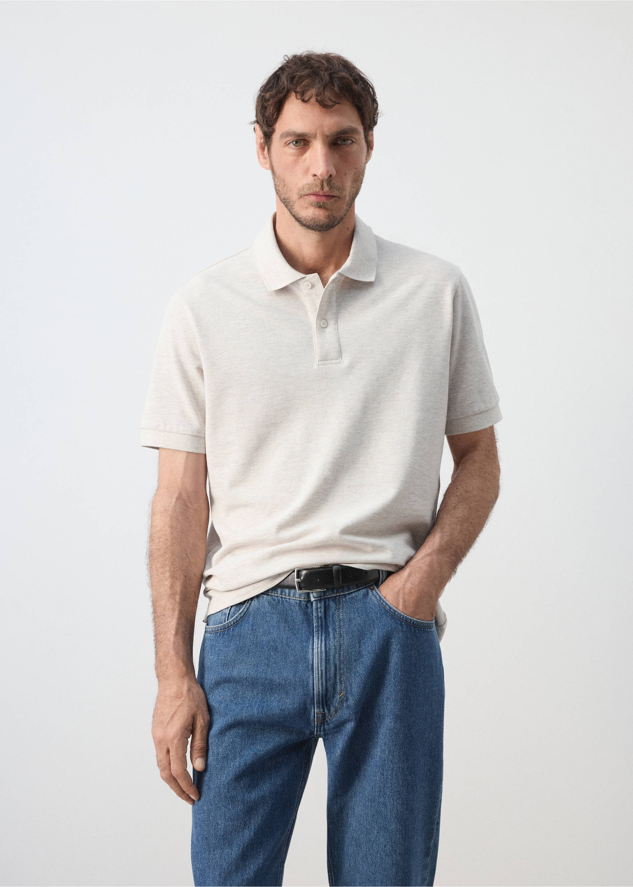 Regular-fit cotton piqué polo shirt - Medium plane, Beige. Ref: 37081368-00.