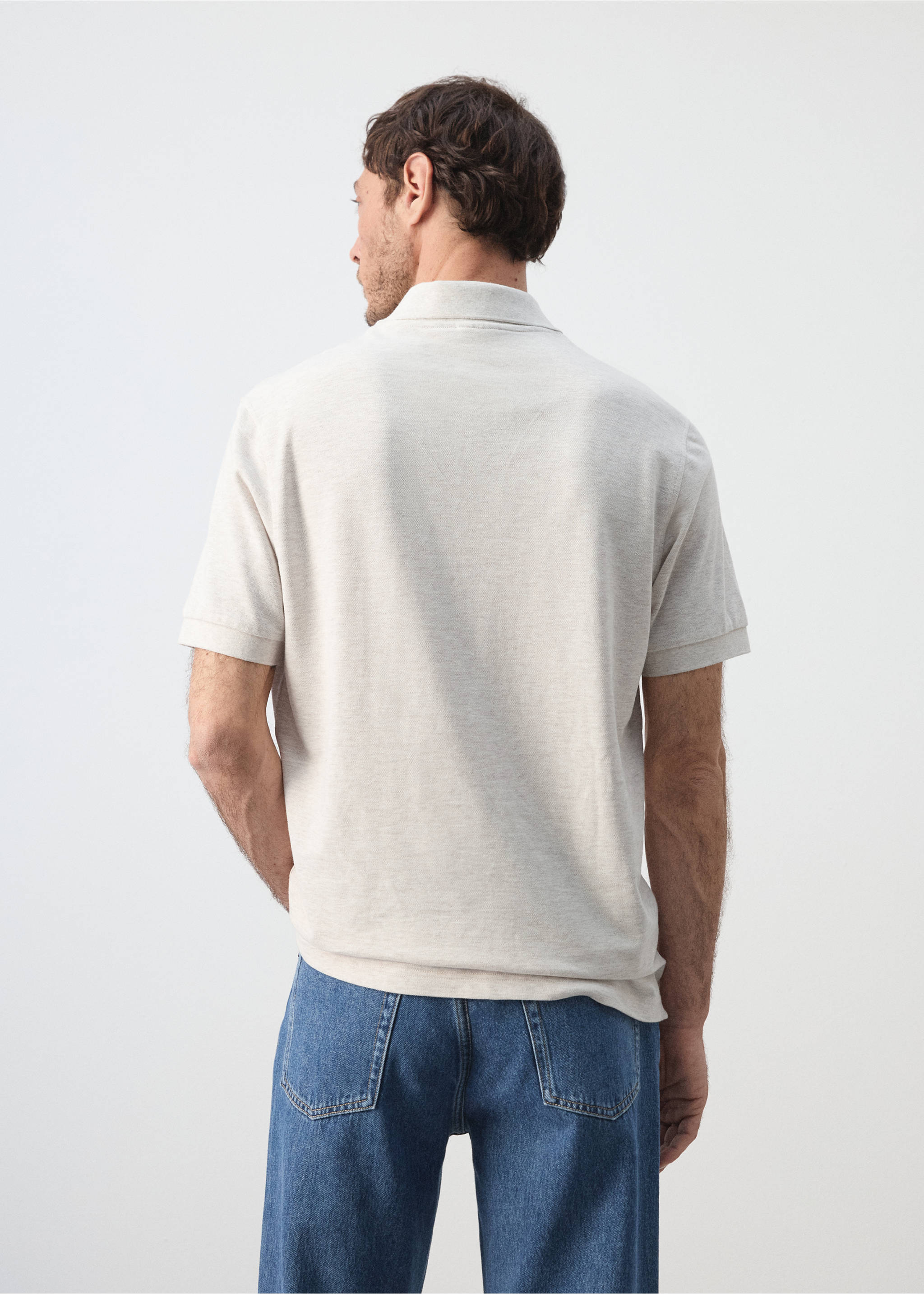 Regular-fit cotton piqué polo shirt - Reverse of the article, Beige. Ref: 37081368-00.