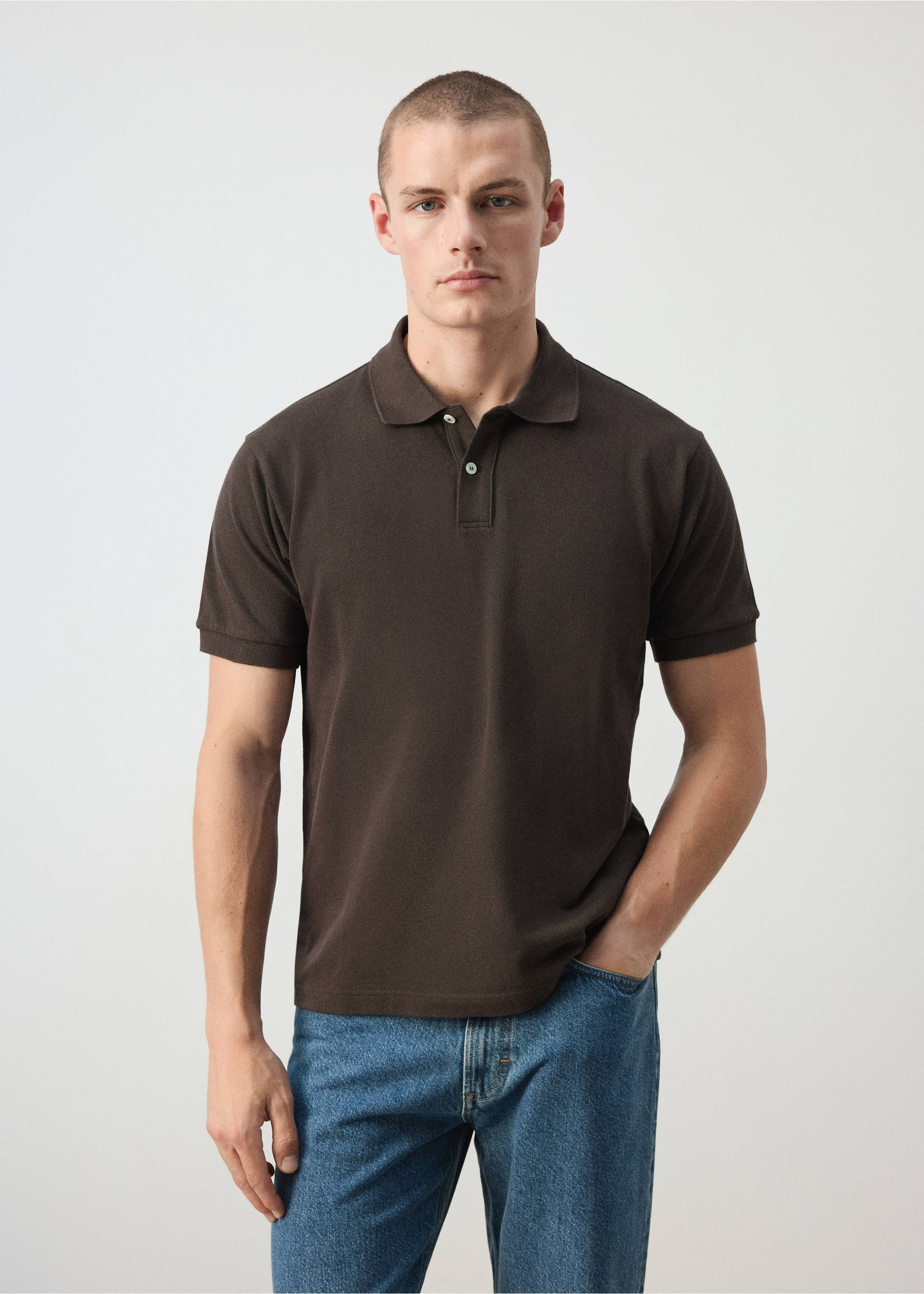 100% cotton piqué polo - Medium plane, Brown. Ref: 37081368-00.