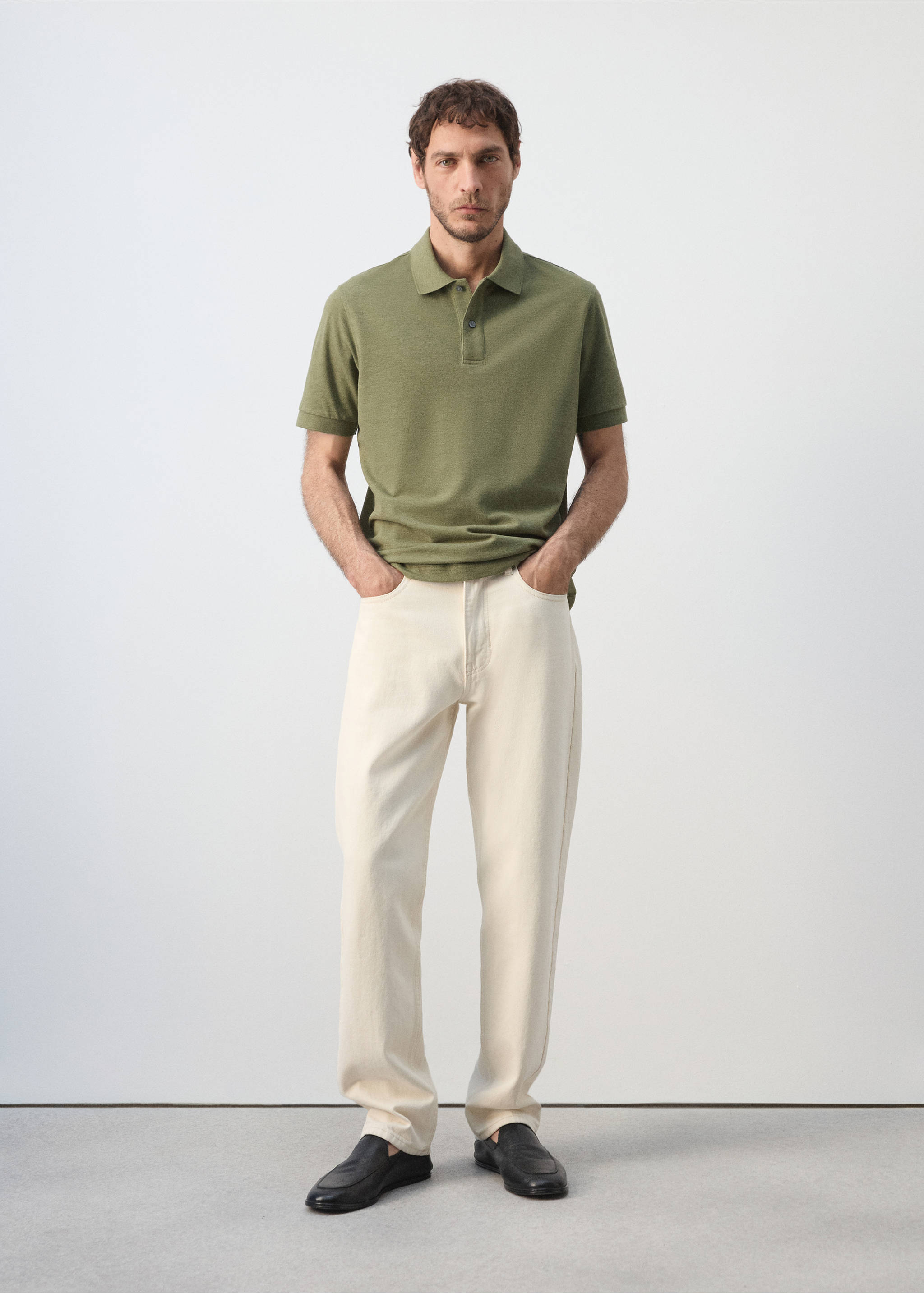 Regular-fit cotton piqué polo shirt - General plane, Green. Ref: 37081368-00.