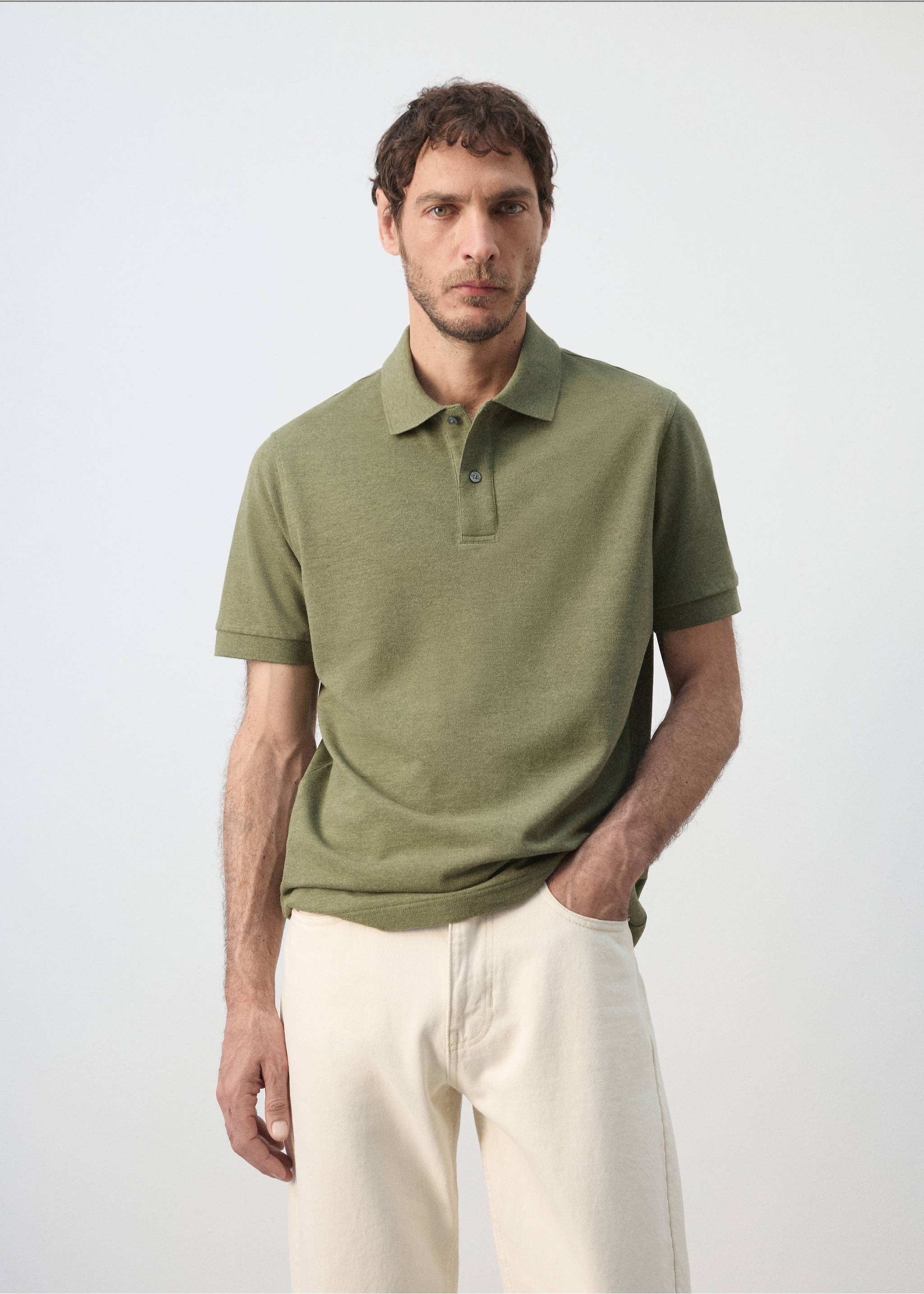 Regular-fit cotton piqué polo shirt - Medium plane, Green. Ref: 37081368-00.