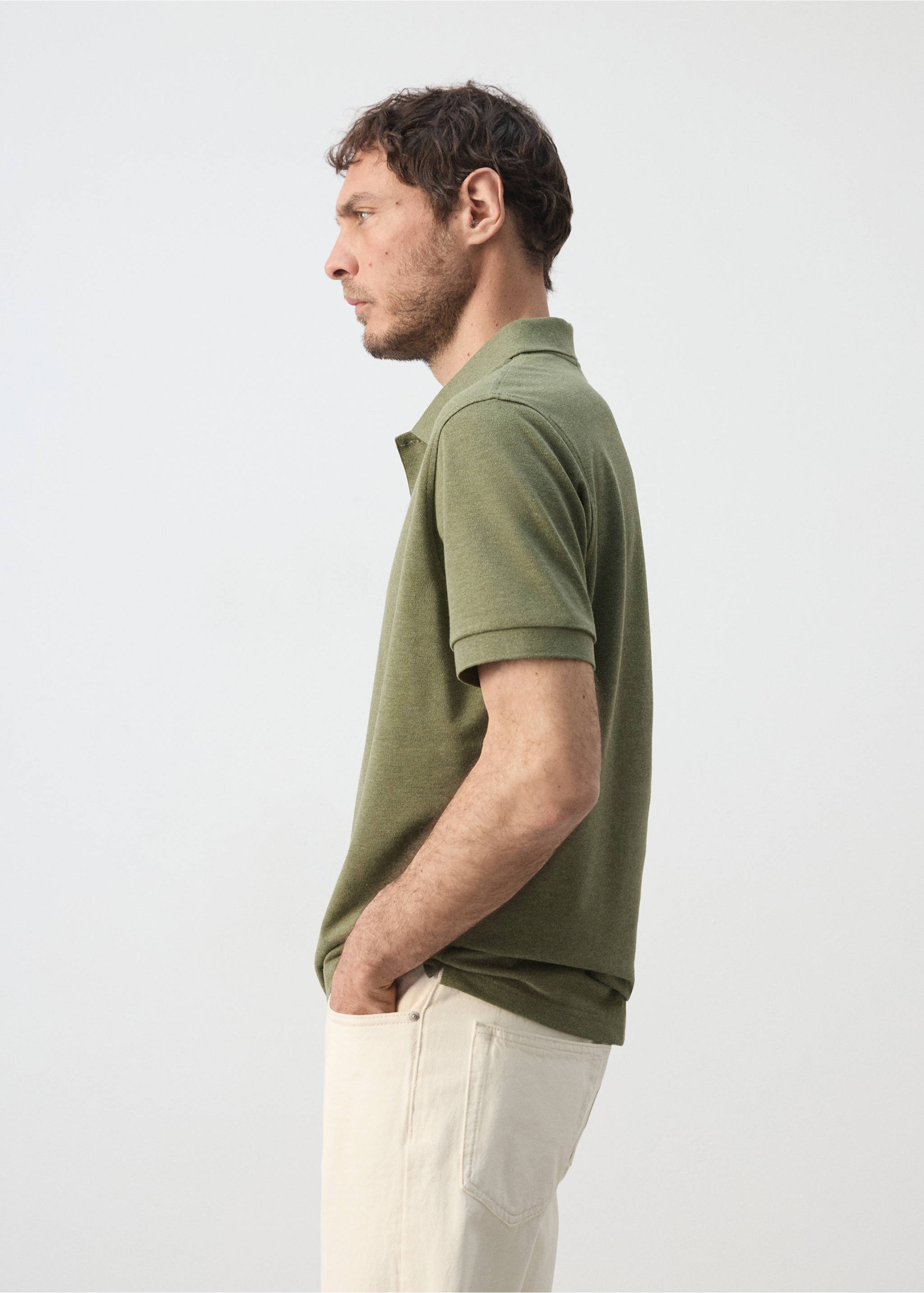 Regular-fit cotton piqué polo shirt - Details of the article 2, Green. Ref: 37081368-00.