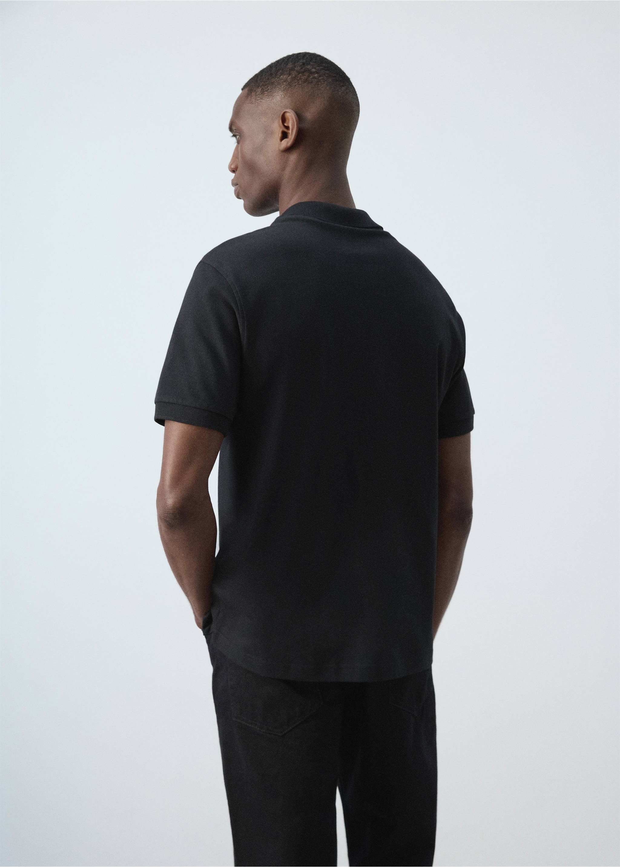 Regular-fit cotton piqué polo shirt - Reverse of the article, Black. Ref: 37081368-00.