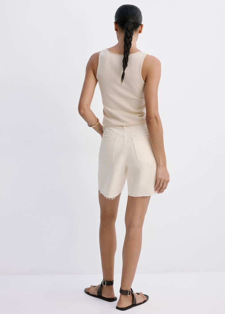 Straight low-rise denim Bermuda shorts — Ecru