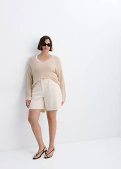 Straight low-rise denim Bermuda shorts — Ecru 5
