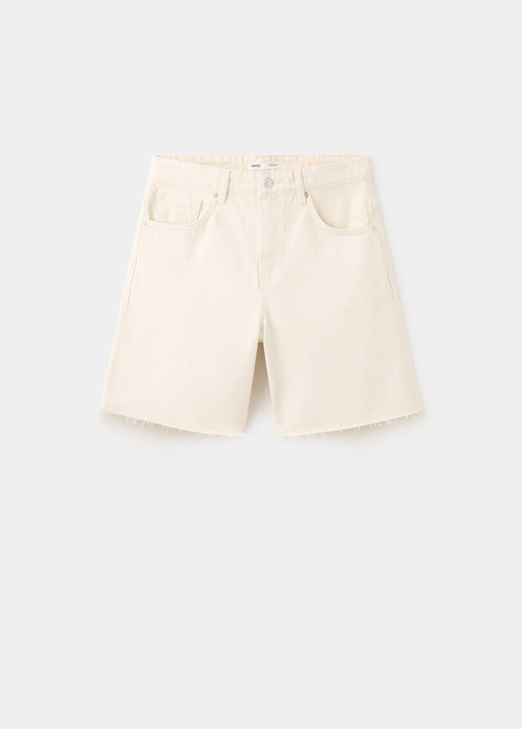 Straight low-rise denim Bermuda shorts — Ecru