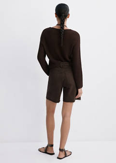 Straight low-rise denim Bermuda shorts — Chocolate 3