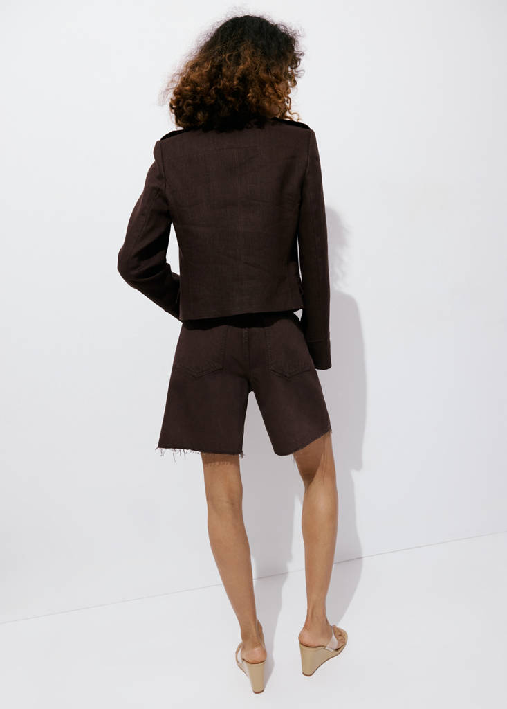 Straight low-rise denim Bermuda shorts — Chocolate