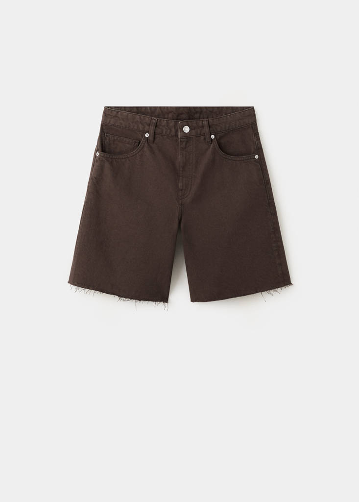 Straight low-rise denim Bermuda shorts — Chocolate