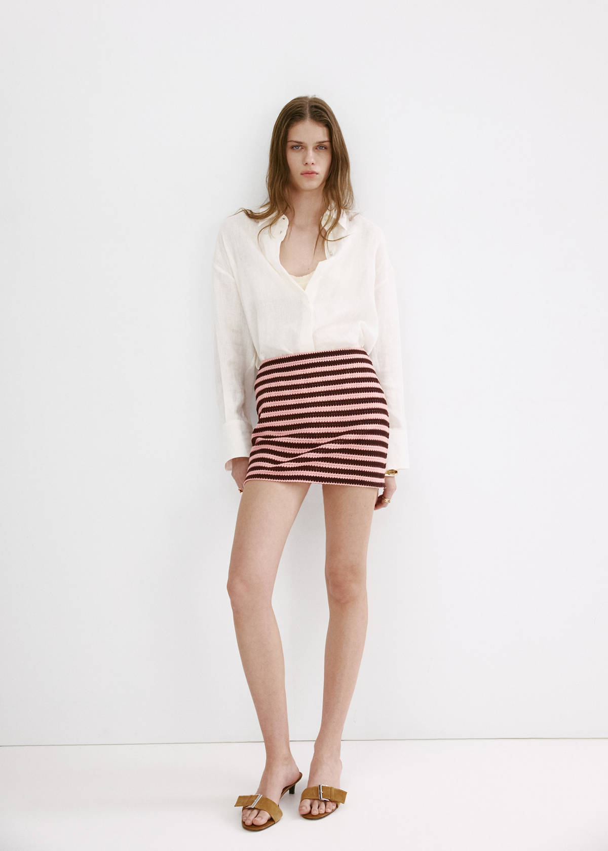 Striped knitted skirt — Pastel Pink