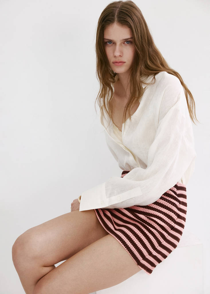 Striped knitted skirt — Pastel Pink