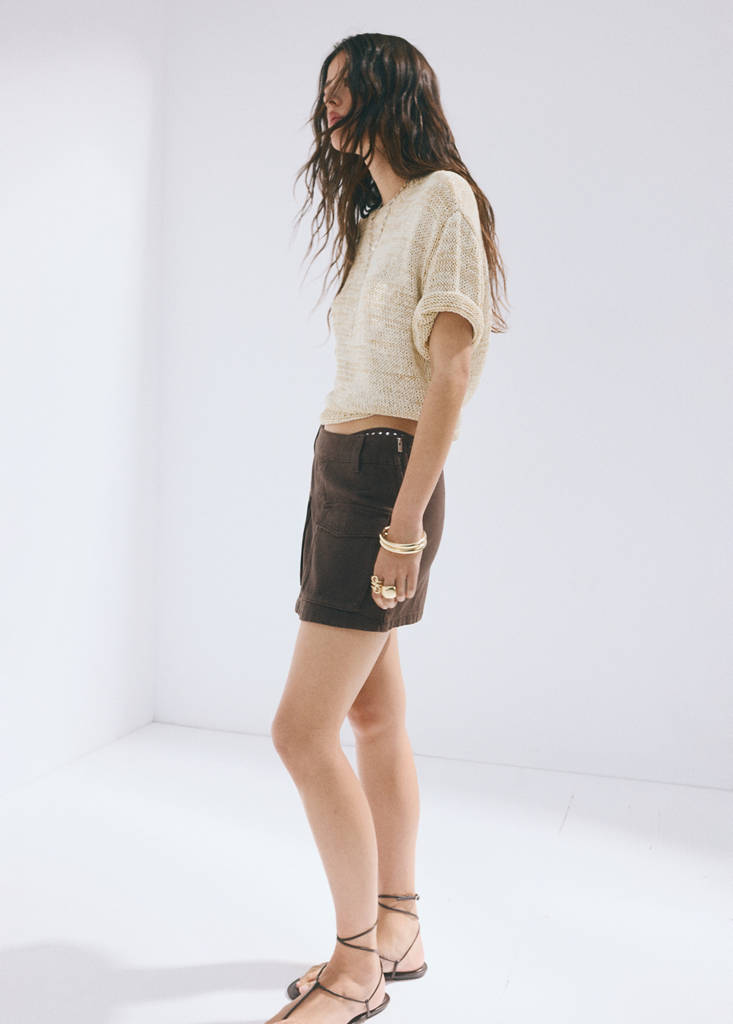 Short-sleeve marl knit jumper — Beige