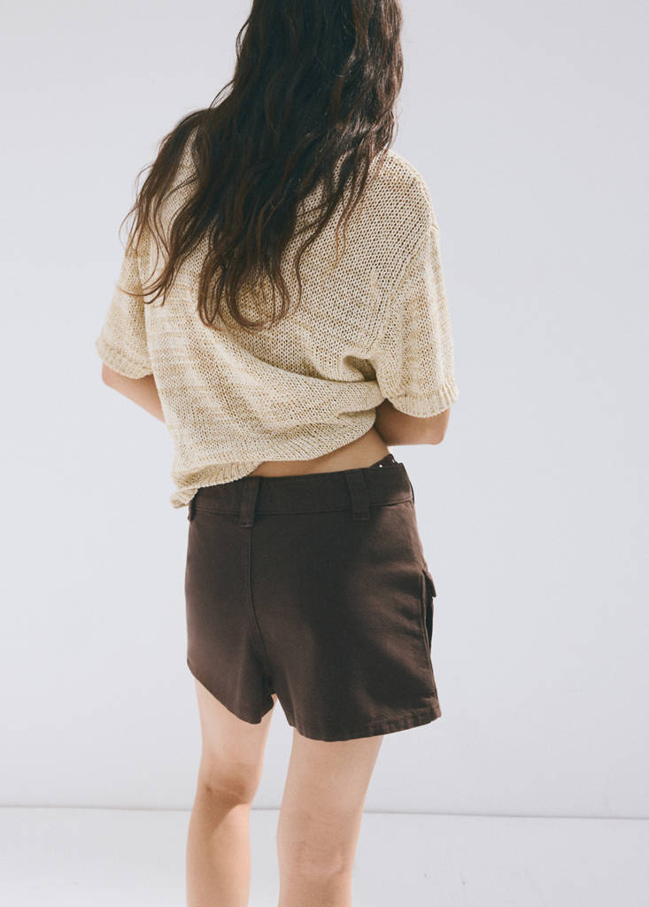 Short-sleeve marl knit jumper — Beige