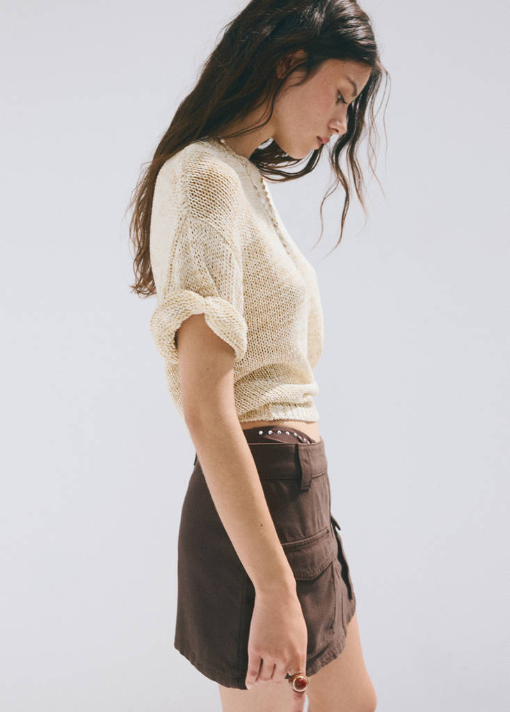 Short-sleeve marl knit jumper — Beige