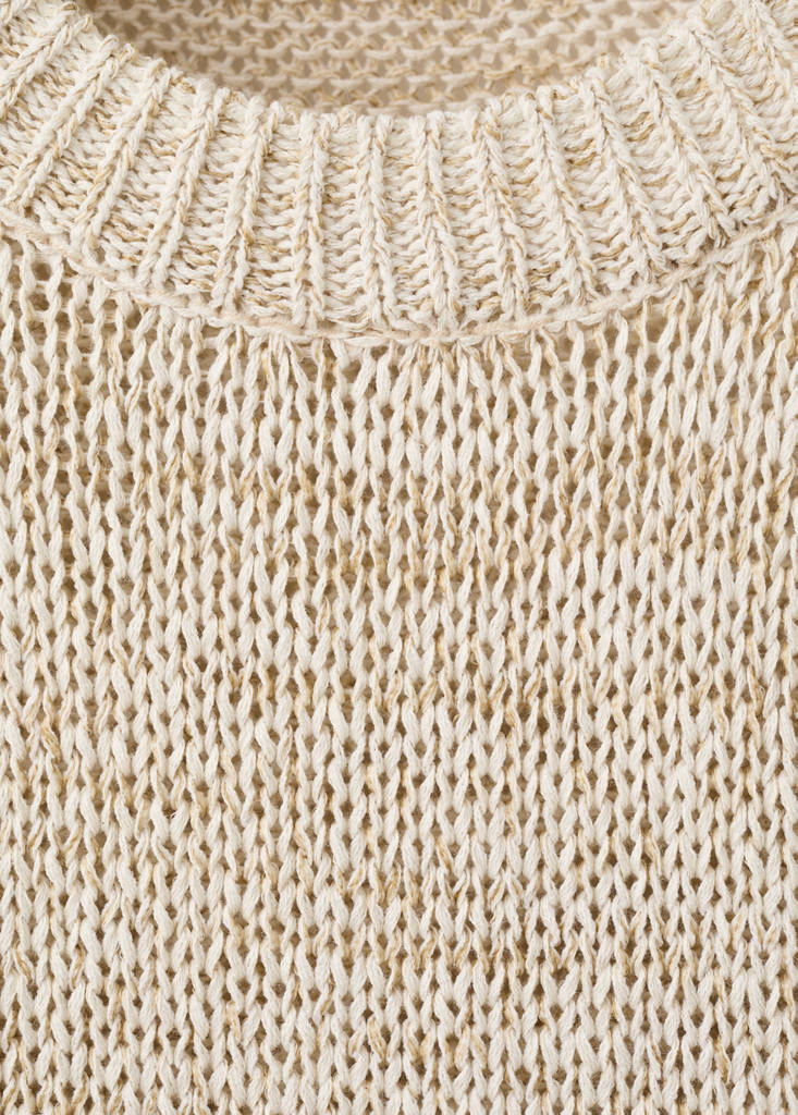 Short-sleeve marl knit jumper — Beige
