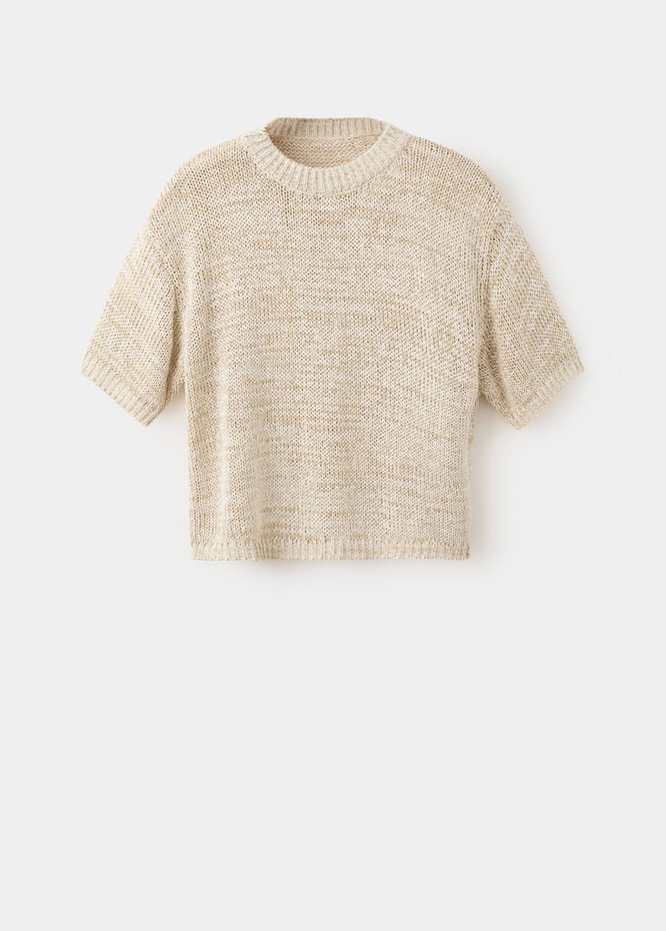 Short-sleeve marl knit jumper — Beige
