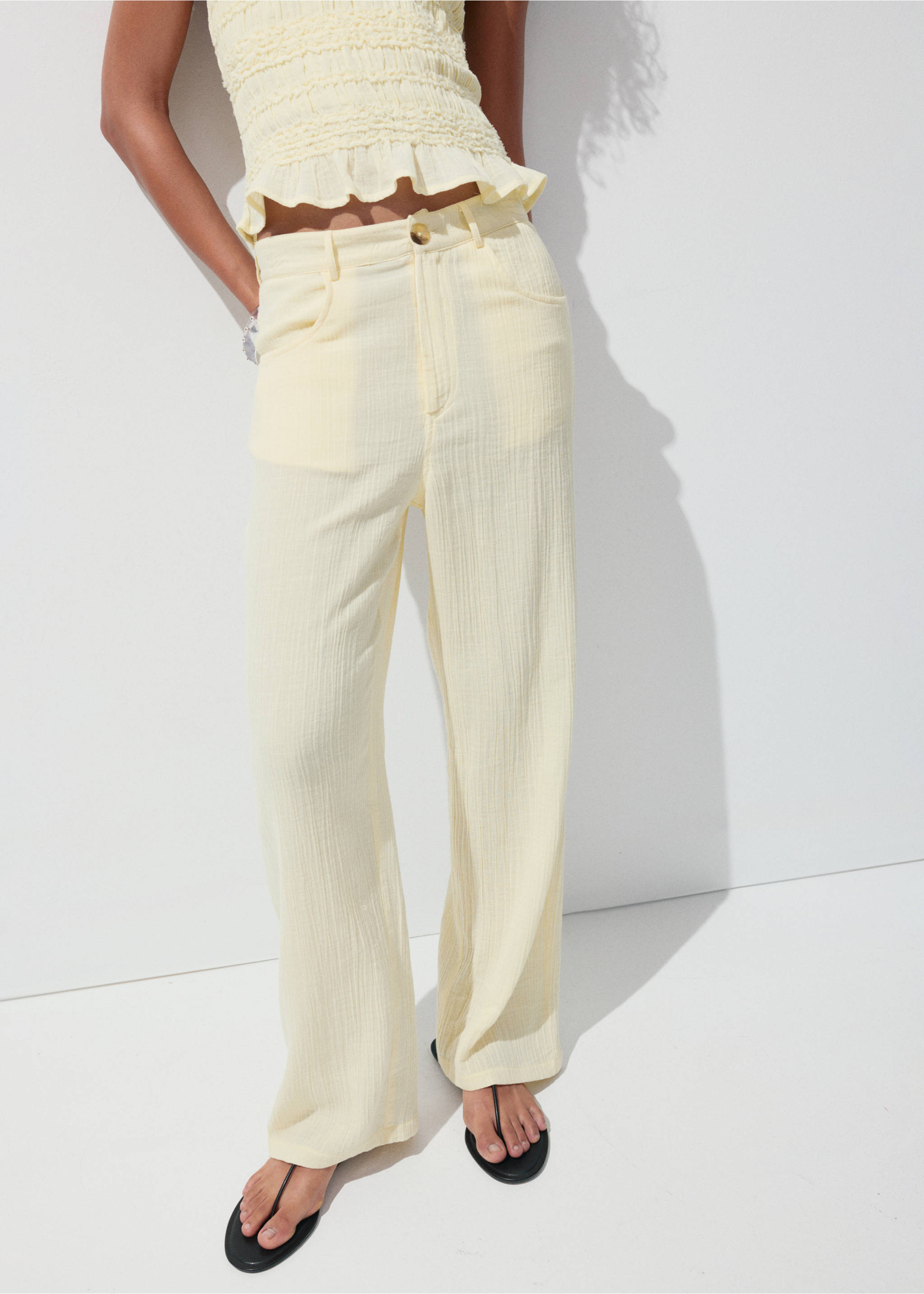 Balloon bambula pants - Medium plane, Pastel Yellow. Ref: 37081375-00.