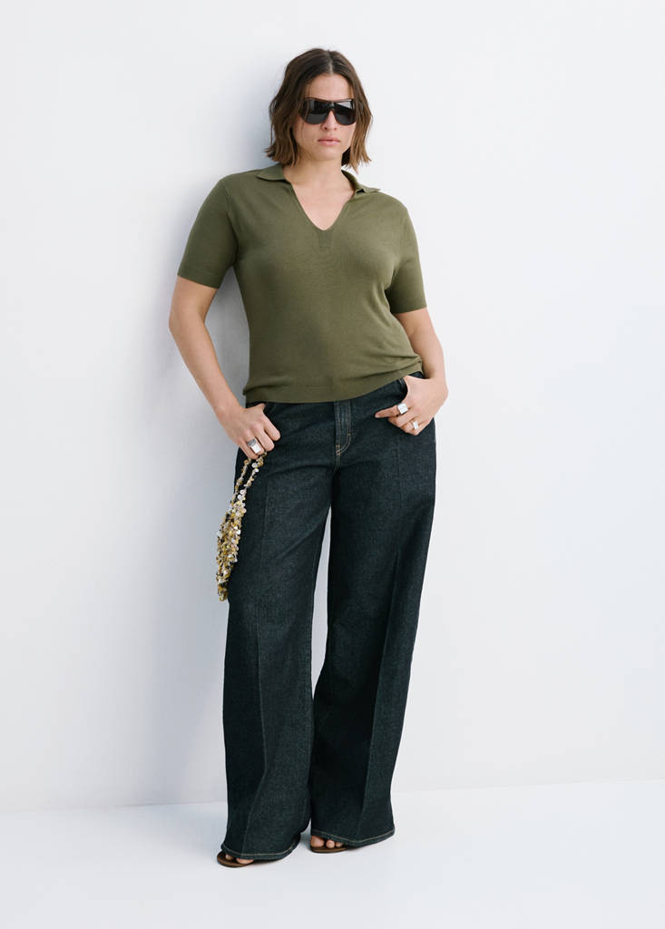Fitted fine-knit polo — Khaki