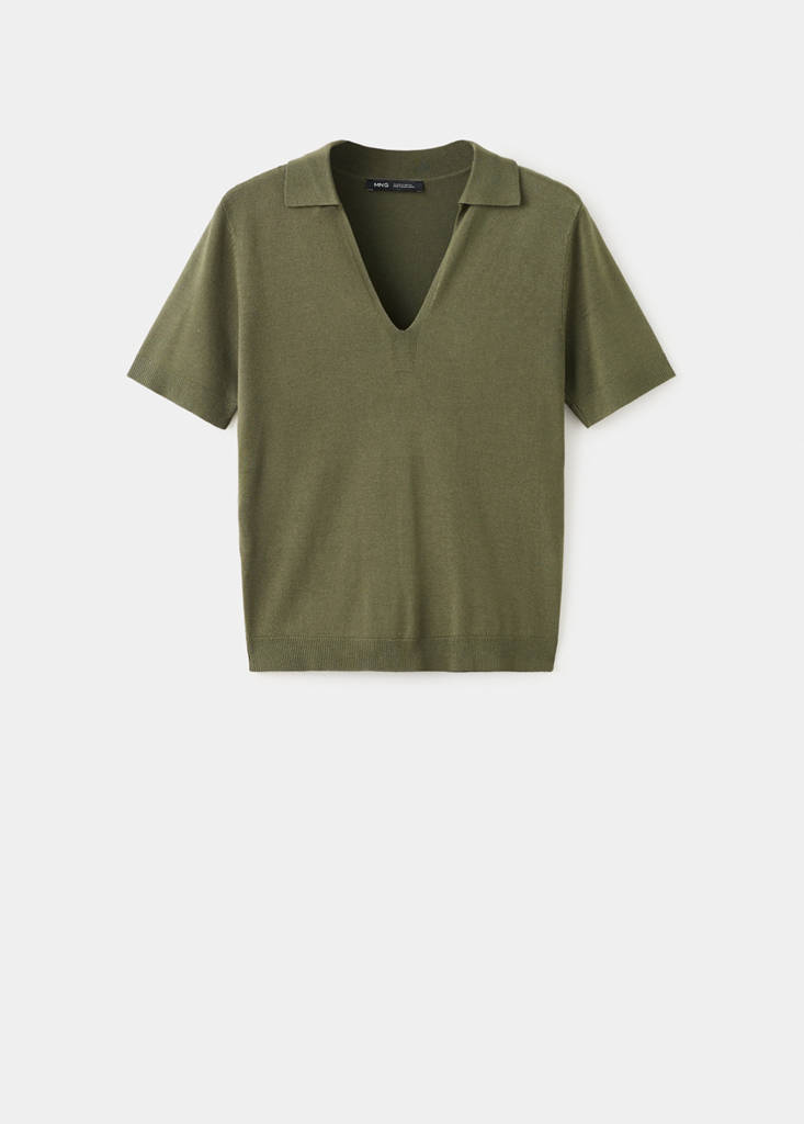 Fitted fine-knit polo — Khaki